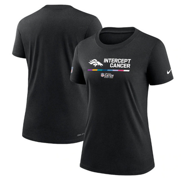 Women's Denver Broncos Black 2022 Crucial Catch Performance T-Shirt(Run Small)
